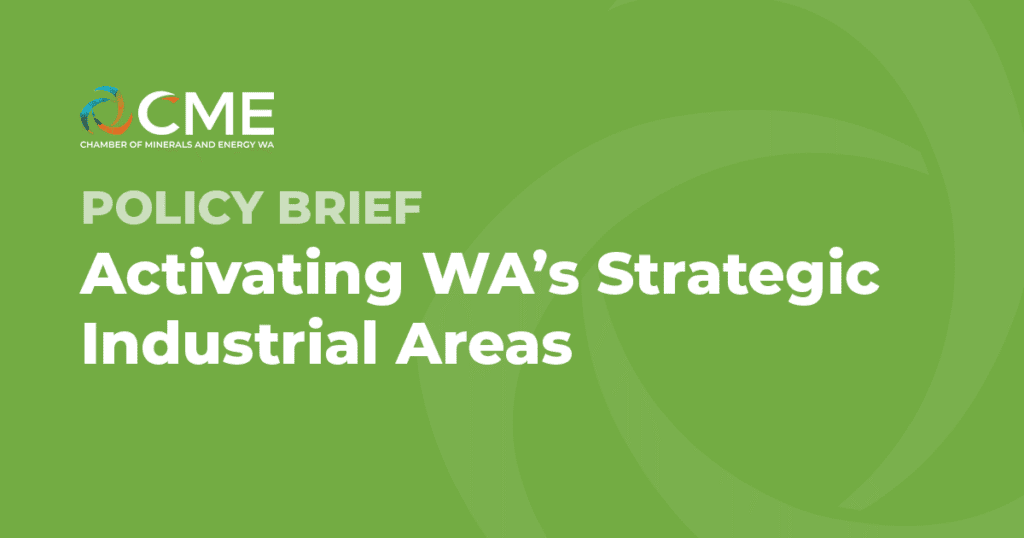 CMEWA policy brief cover focusing on activating Washington state's strategic industrial areas for economic growth and energy development, featuring CMEWA logo and vibrant green background.