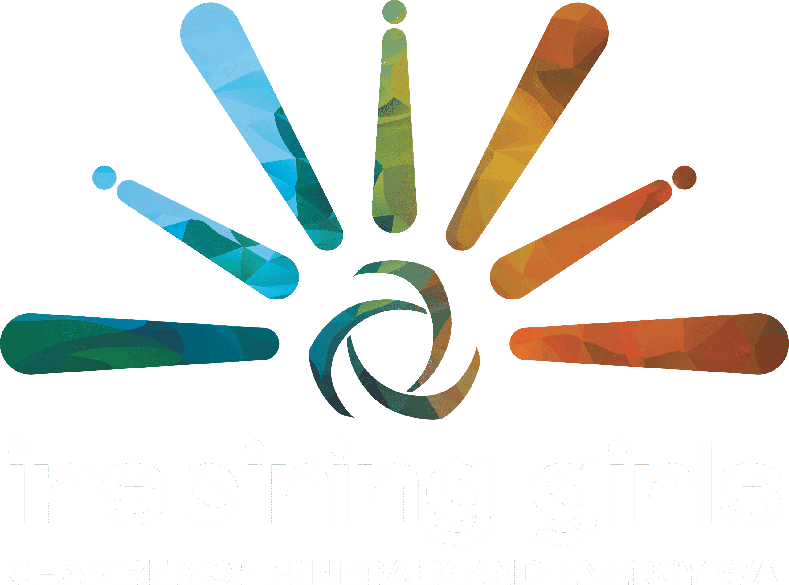 Colorful abstract hand logo representing inspiring girls with minerals and energy focus for CMEWA.